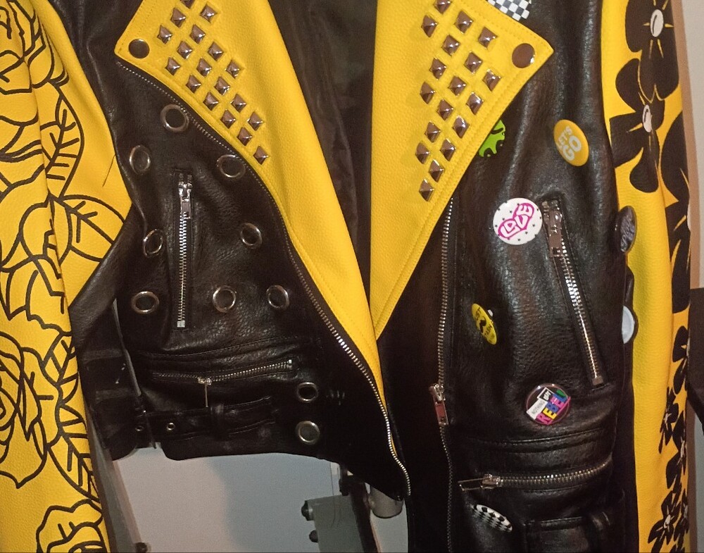 Yellow & Black Studded Leather Moto Jacket
